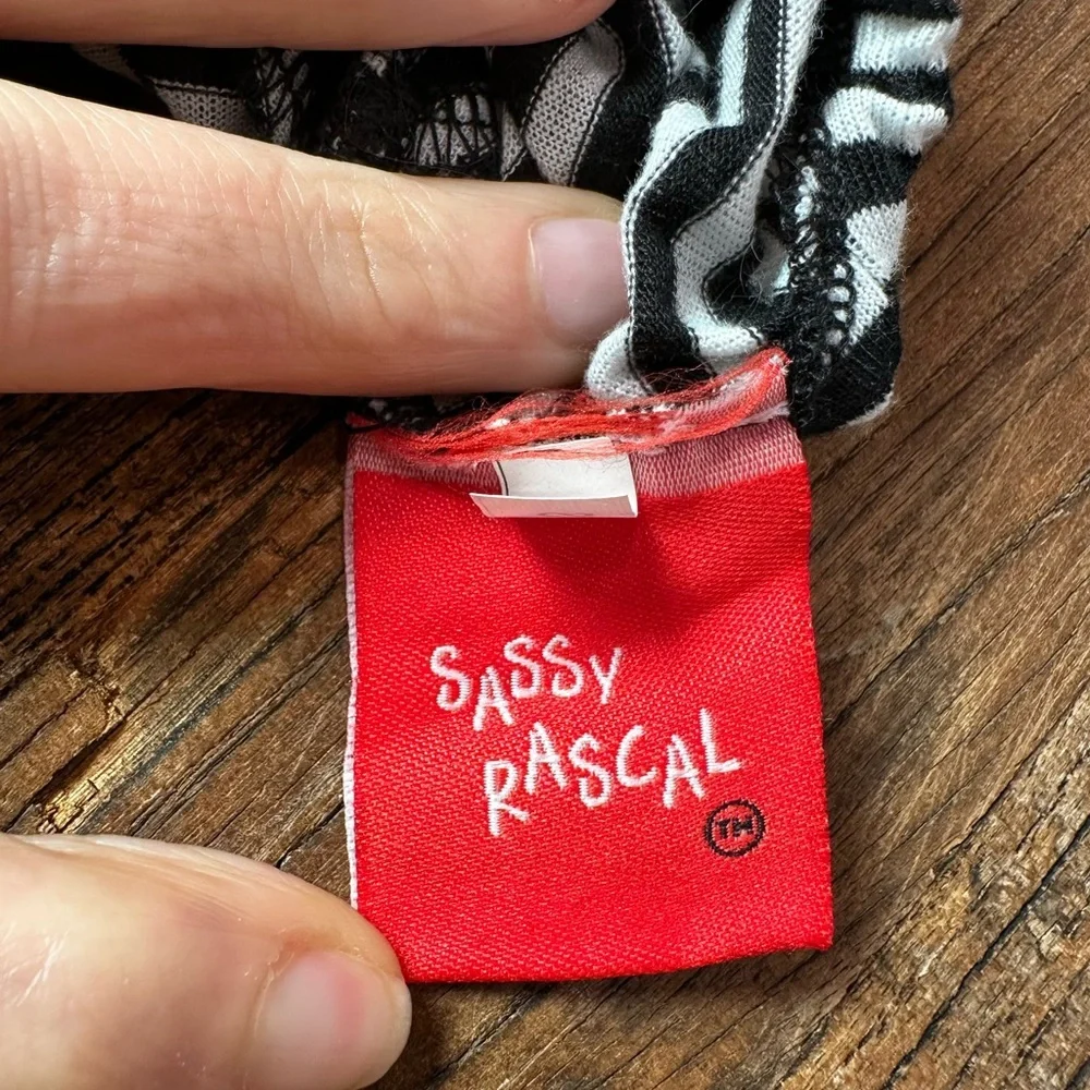 Black and White Striped Dog Onesie with Red Accents